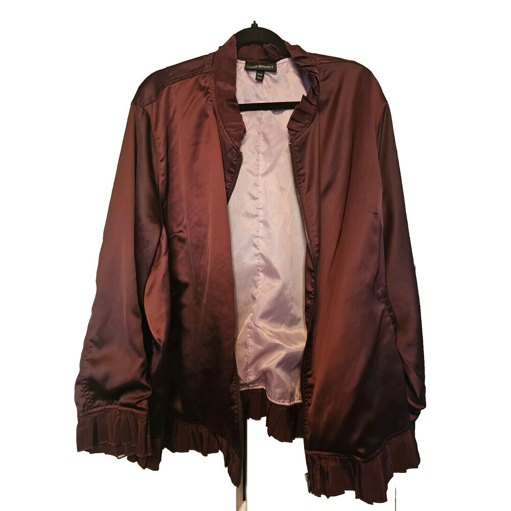 Lane Bryant Womens Satin Bomber Jacket Plus Size 26/28 Pockets Zip Up Red NWOT